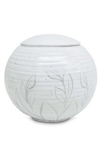 Porcelain urn for ashes 'Sfera' - Metallic silver-colored flowers