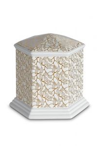 Porcelain cremation urn for ashes 'Esagono' | Pure Gold leaves