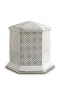 Porcelain cremation urn for ashes 'Esagono' | Four-leaf clovers with double platinum edges