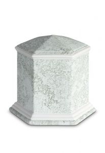 Porcelain cremation urn for ashes 'Esagono' | Marine water relief