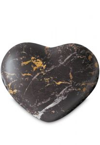 Half-standing heart cremation urn for ashes - Black with gold-colored veins - Love Collection