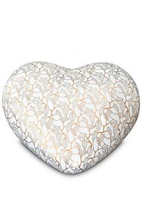 Half-standing heart cremation urn for ashes with gold-colored leaves - Love Collection