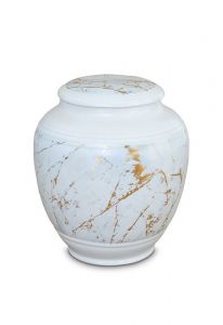 Mini cremation urn for ashes of porcelain 'Classica' | Carrara marble with gold-colored veins motif