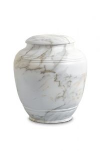 Mini cremation urn for ashes of porcelain 'Classica' | Arabian Carrara marble motif