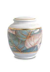 Mini cremation urn for ashes of porcelain 'Classica' | Colored leaves with gold-colored edges