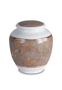 Mini cremation urn for ashes of porcelain 'Classica' | Brown marble motif with gold-colored edges