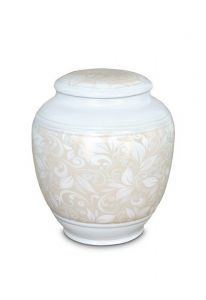 Mini cremation urn for ashes of porcelain 'Classica' with beige floral motif