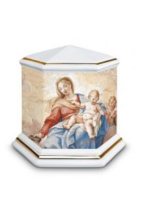 Keepsake urn of porcelain 'Esagono' | Our Lady with Child - gold-colored edges