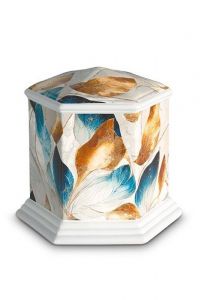 Keepsake urn of porcelain 'Esagono' | Multicolor with natural structure