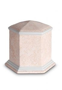 Mini cremation urn for ashes of porcelain 'Esagono' | Coral pink relief