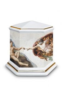 Keepsake urn of porcelain 'Esagono' | The Last Judgment with gold-colored edges