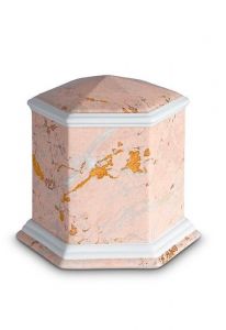 Keepsake urn of porcelain 'Esagono' | Pink marble motif