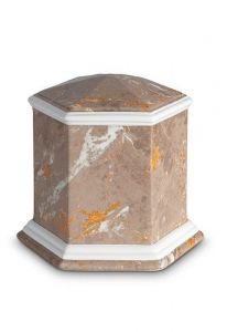 Mini cremation urn for ashes of porcelain 'Esagono' | Brown marble motif