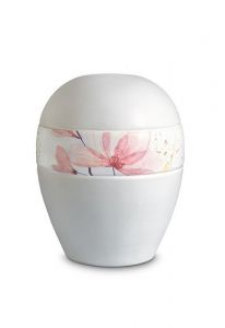 Keepsake urn of porcelain 'Planet' - Band with pink flowers