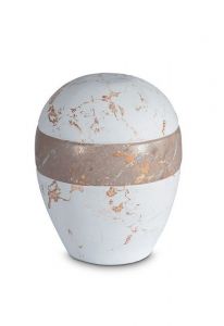 Keepsake urn of porcelain 'Planet' - White and brown marble motif