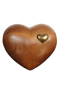 Heart cremation urn for ashes made of wood - dark stained with gold-coloured heart