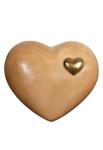 Heart cremation urn for ashes made of wood - light stained with gold-coloured heart