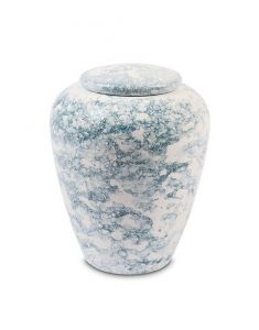 Dark blue ceramic cremation urn for ashes with marble look