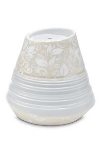 Porcelain urn for ashes 'Maya' | Beige floral motif