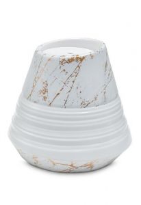 Porcelain urn for ashes 'Maya' | Carrara marble with gold-colored veins motif
