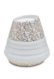Porcelain urn for ashes 'Maya' | Pure gold-colored leaves