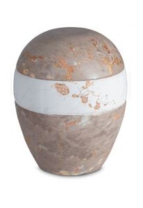 Porcelain urn for ashes 'Planet' - Brown and white marble motif