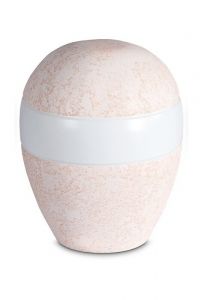 Porcelain urn for ashes 'Planet' - Coral pink relief