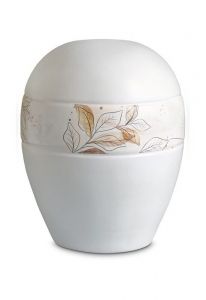 Porcelain urn for ashes 'Planet' - Band with brown leaf lines