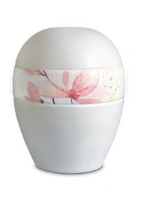 Porcelain urn for ashes 'Planet' - Band with pink flowers