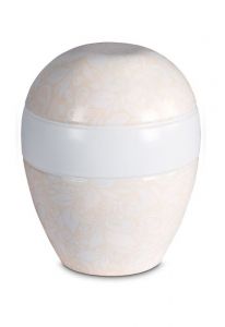 Porcelain urn for ashes 'Planet' - Beige floral motif relief