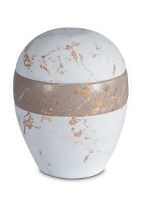 Porcelain urn for ashes 'Planet' - White and brown marble motif
