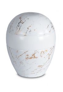Porcelain urn for ashes 'Planet' - Carrara marble with gold-colored veins motif