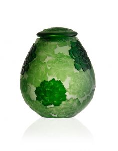 Crystal glass cremation urn with leaves