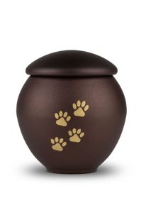 Brown pet urn with gold coloured paws