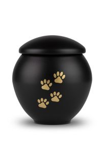 Black pet urn with gold coloured paws