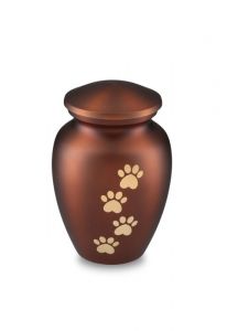 pet urn for ashes matte brown with gold-coloured paw prints in various sizes