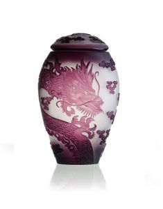 Crystal glass cremation urn with leaves