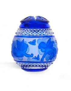 Crystal glass cremation urn with leaves