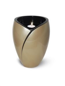 Fiberglass funeral urn 'Luce' with candle holder gold