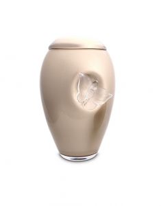 Cappuccino coloured crystal glass cremation urn with butterfly