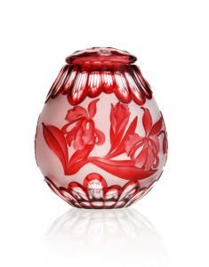 Crystal glass cremation urn with leaves