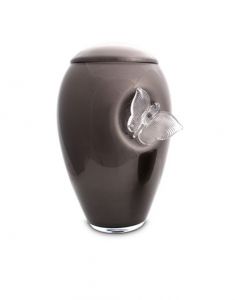 Anthracite grey crystal glass cremation urn with butterfly
