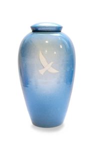 Ceramic funeral urn with a dove