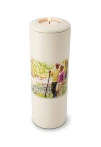 Cylinder cremation urn with image, personalisable