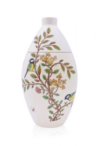 Hand painted urn 'Coal Tit on Wild Honeysuckle'