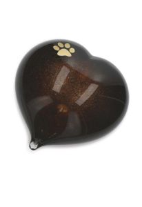 Crystal Glass Pet Urn Heart with Gold-Coloured Paw Print, Bronze-Coloured