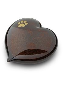 Crystal Glass Pet Urn Heart with Gold-Coloured Paw Print, Bronze-Coloured