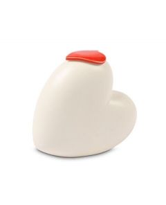 Mini cremation urn for ashes 'Forever in our hearts' with red heart-shaped lid