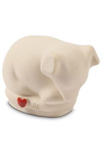 Handmade White Ceramic Dog Urn with Heart