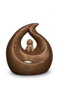 Dog urn teardrop with sitting dog and candle holder